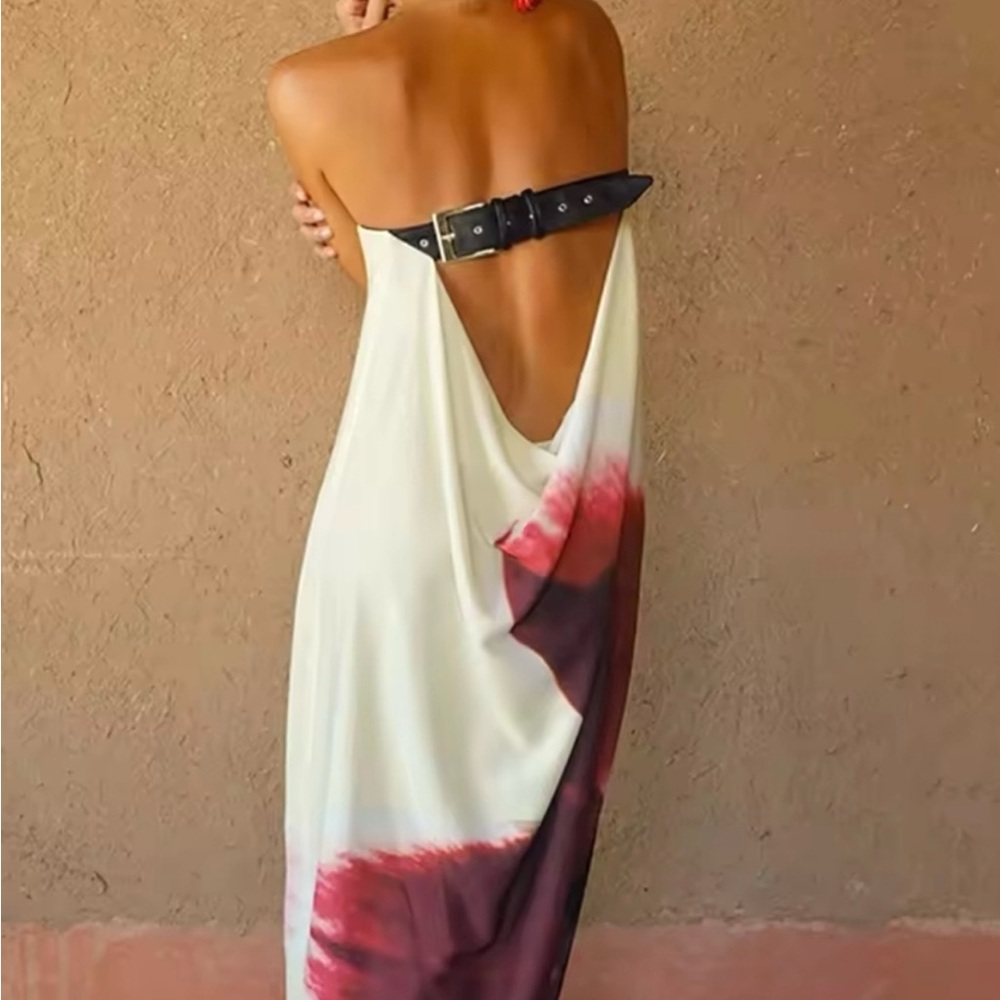 Chic Strapless Floral Print Maxi Dress